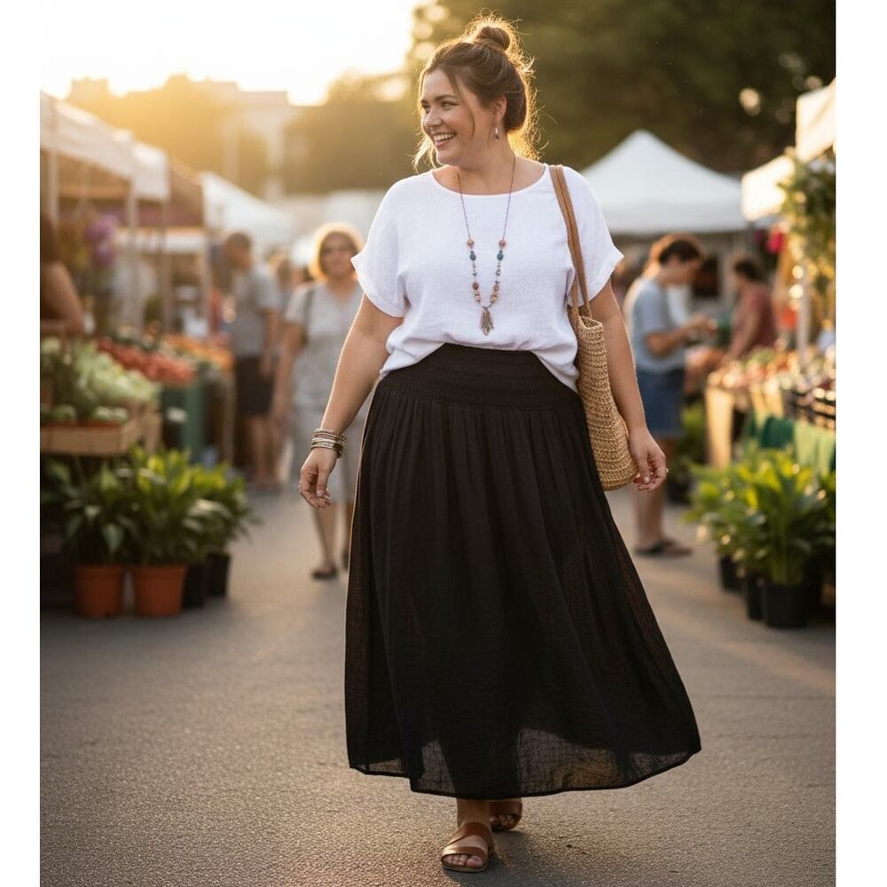 Old Navy Smocked Maxi Skirt Crinkle Gauze Plus Size XXL Coverup Cotton Casual